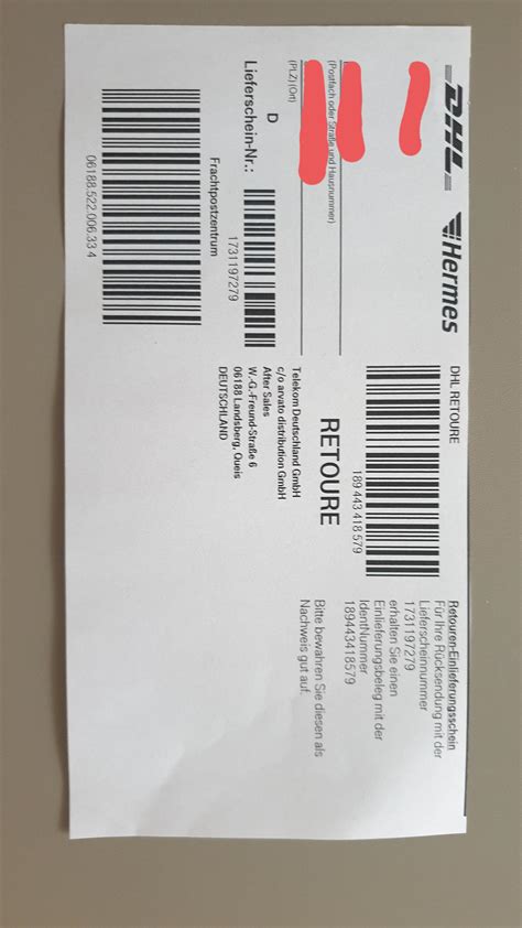 retourenschein telekom